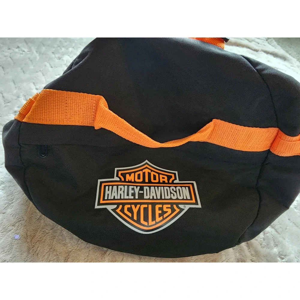 Harley-Davidson Black Orange Canvas Duffel Backpack Convertible Gear Bag